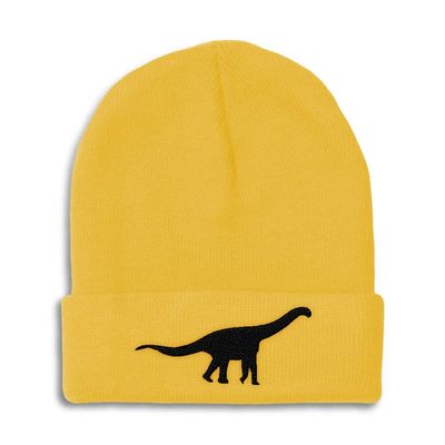Beanies for Men Brachiosaurus Style A Embroidery Dinosaurs Tail Winter Hats for Women Acrylic Skull Cap 1 Size Yellow Design Only