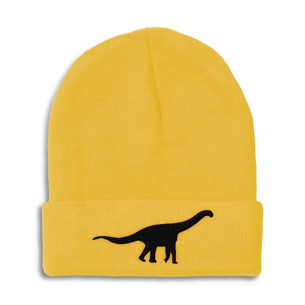 Beanies for Men Brachiosaurus Style A Embroidery Dinosaurs Tail Winter Hats for Women Acrylic Skull Cap 1 Size Yellow Design Only