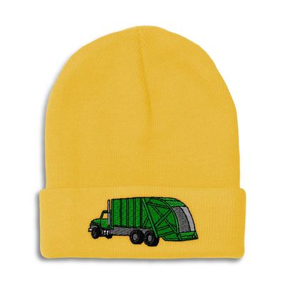 Beanies for Men Green Garbage Truck Embroidery Skull Cap Winter Hats for Women Acrylic One Size Yellow Design Only