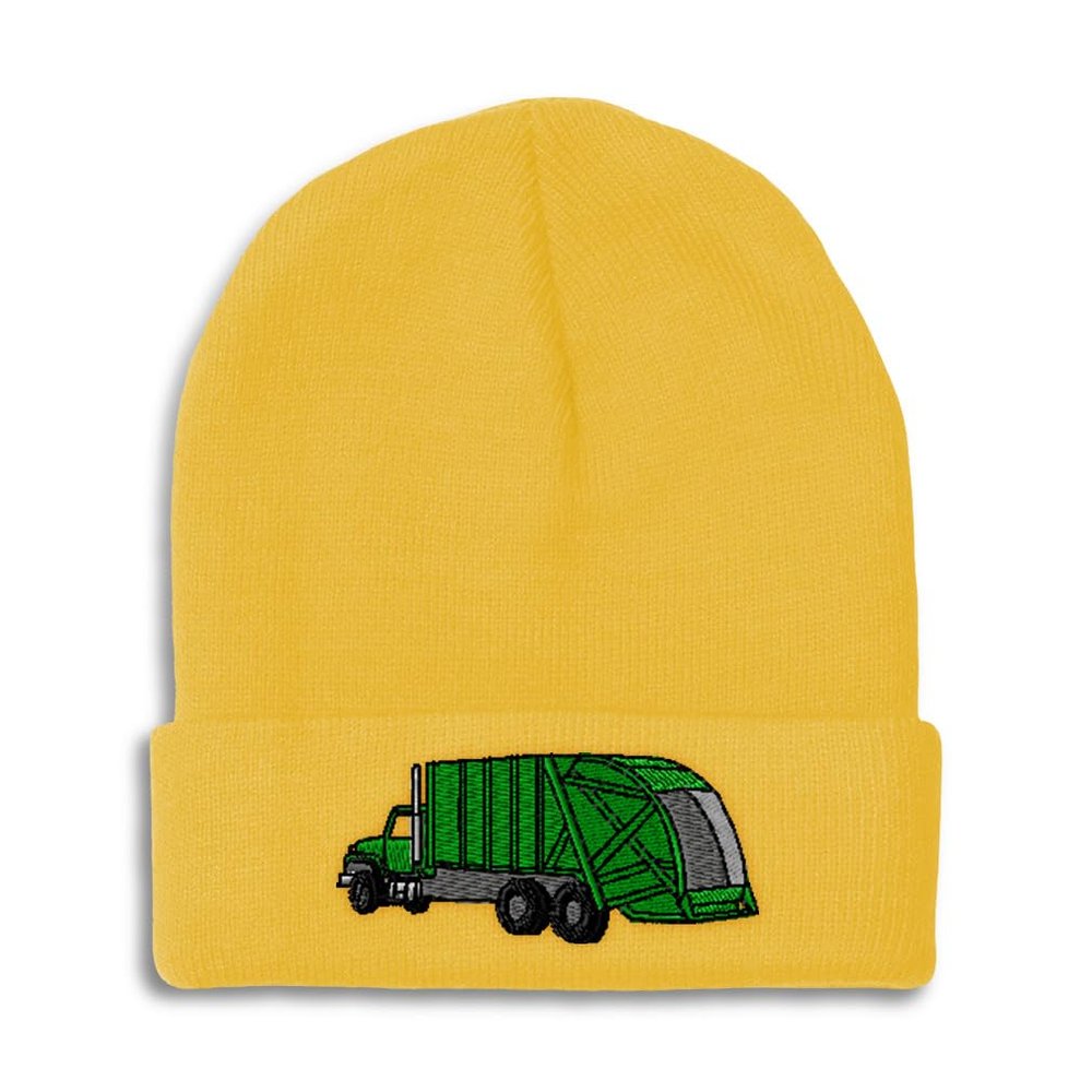 Beanies for Men Green Garbage Truck Embroidery Skull Cap Winter Hats for Women Acrylic One Size Yellow Design Only