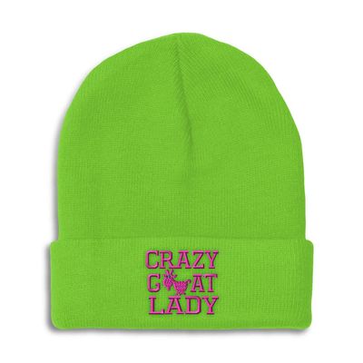 Beanies for Men Crazy Goat Lady Pink Embroidery Farm and Domesticated Animals Mammal Winter Hats for Women Acrylic Skull Cap 1 Size Lime Design Only