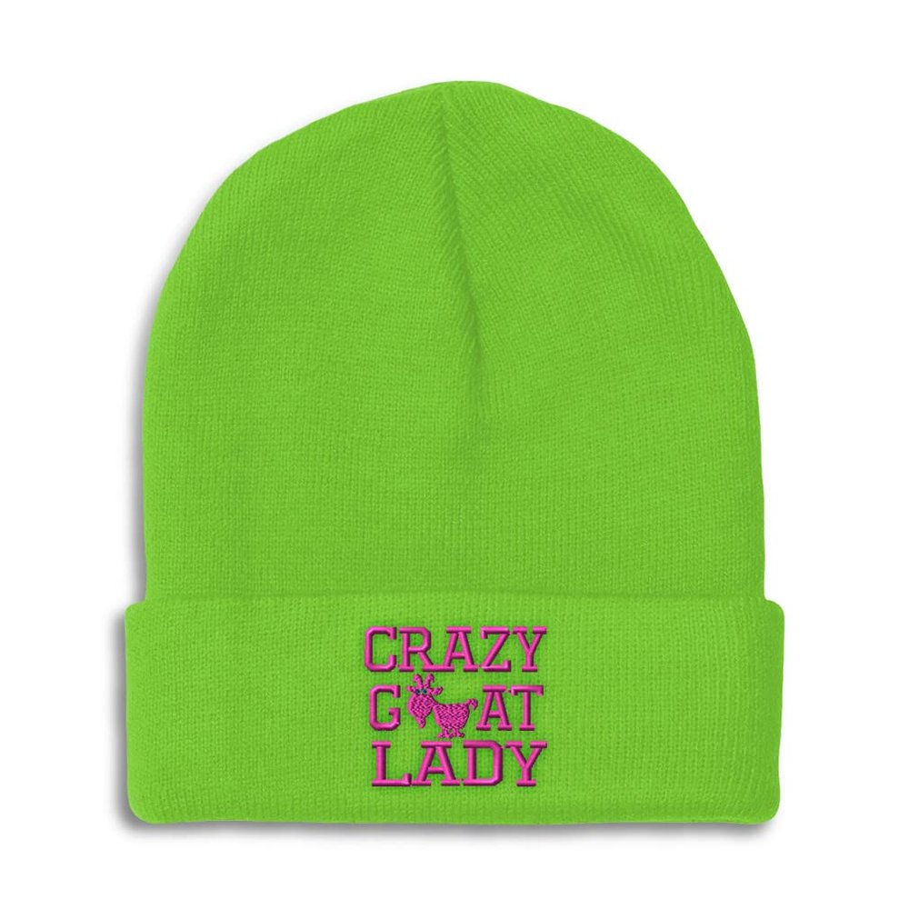 Beanies for Men Crazy Goat Lady Pink Embroidery Farm and Domesticated Animals Mammal Winter Hats for Women Acrylic Skull Cap 1 Size Lime Design Only