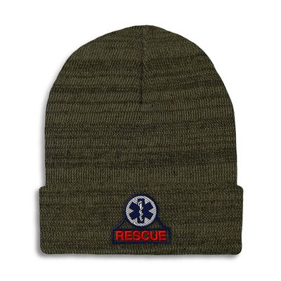 Beanies for Men EMT Rescue Embroidery Paramedic Rescue Winter Hats for Women Acrylic Skull Cap 1 Size Heather Olive Green Design Only