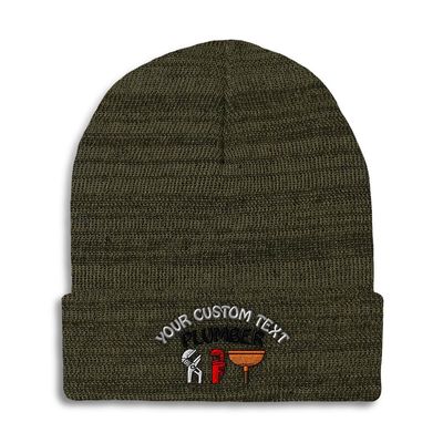 Custom Beanies for Men Plumbing Tools Topper Embroidery Skull Cap Winter Hats for Women Acrylic One Size Heather Olive Green Personalized Text Here
