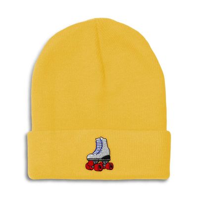 Beanies for Men Roller Skate A Embroidery Roller Skating Roller Skate Shoes Embroidery Winter Hats for Women Acrylic Skull Cap 1 Size Yellow Design Only