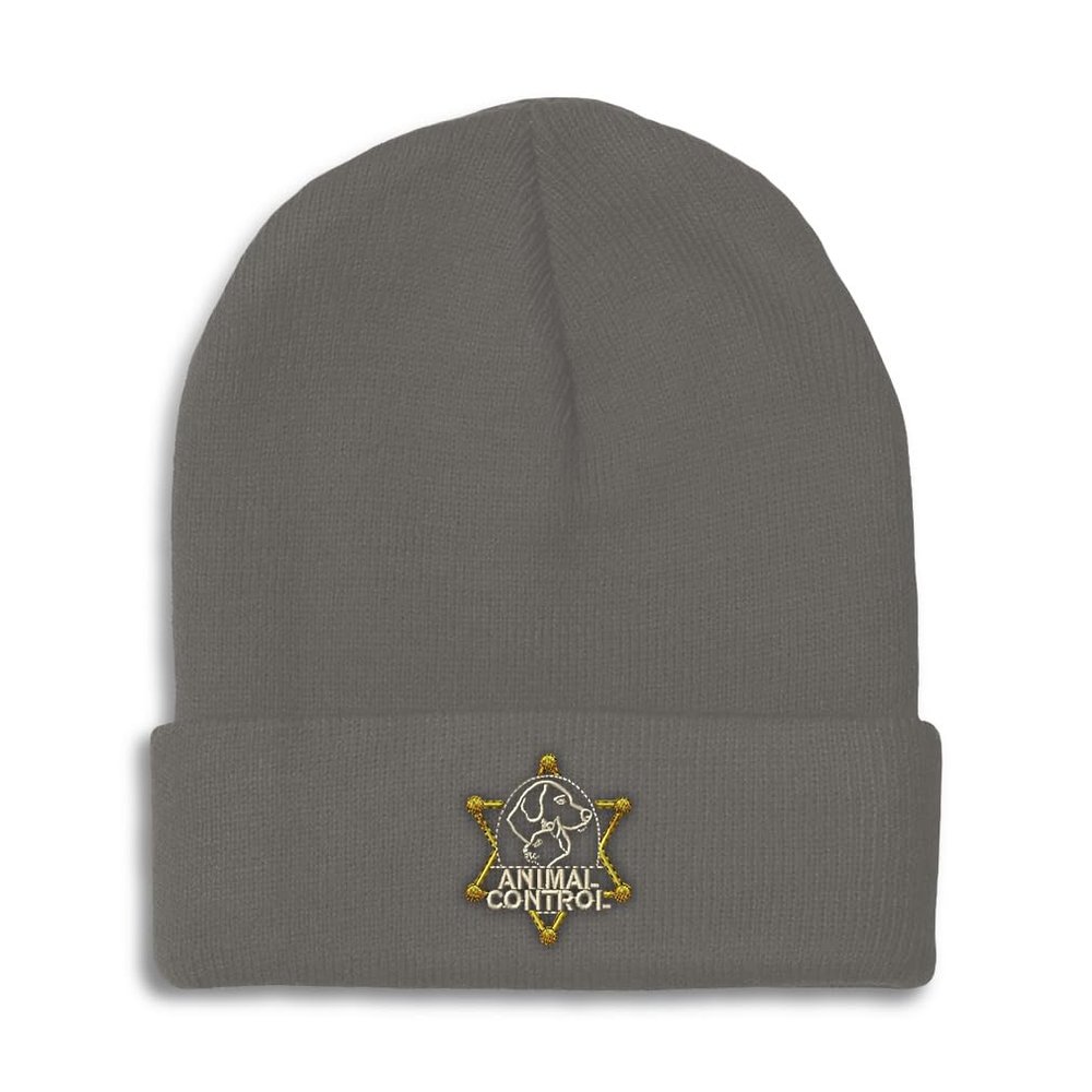 Beanies for Men Animal Control A Embroidery Skull Cap Winter Hats for Women Acrylic One Size Dark Grey Design Only