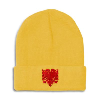 Beanies for Men Albanian Eagle Albania Shqip Ri Shqip Skull Cap Winter Hats for Women Acrylic One Size Yellow Design Only