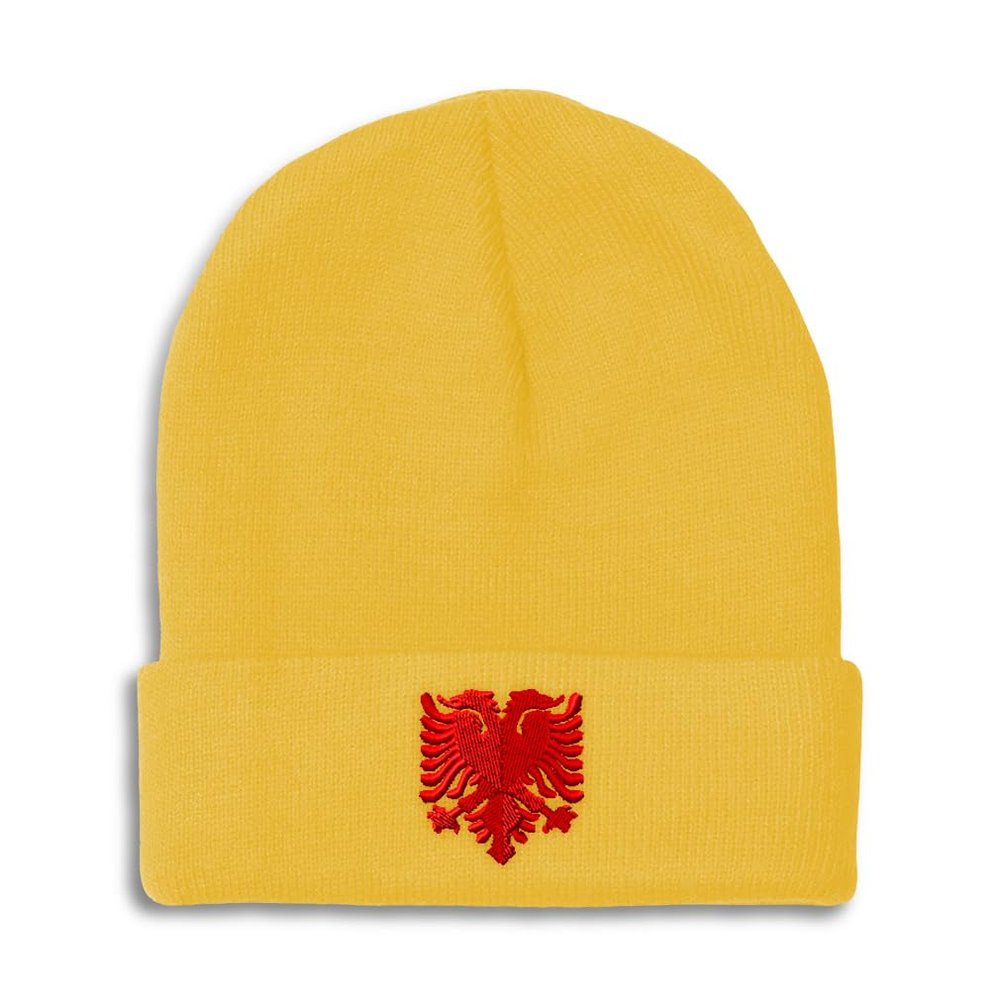 Beanies for Men Albanian Eagle Albania Shqip Ri Shqip Skull Cap Winter Hats for Women Acrylic One Size Yellow Design Only