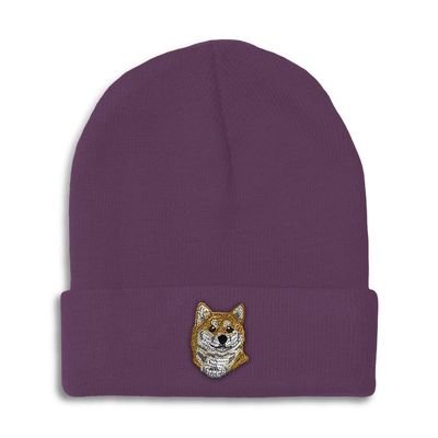 Beanies for Men Shiba Inu Head Embroidery Dogs Shiba Inu Winter Hats for Women Acrylic Skull Cap 1 Size Purple Design Only
