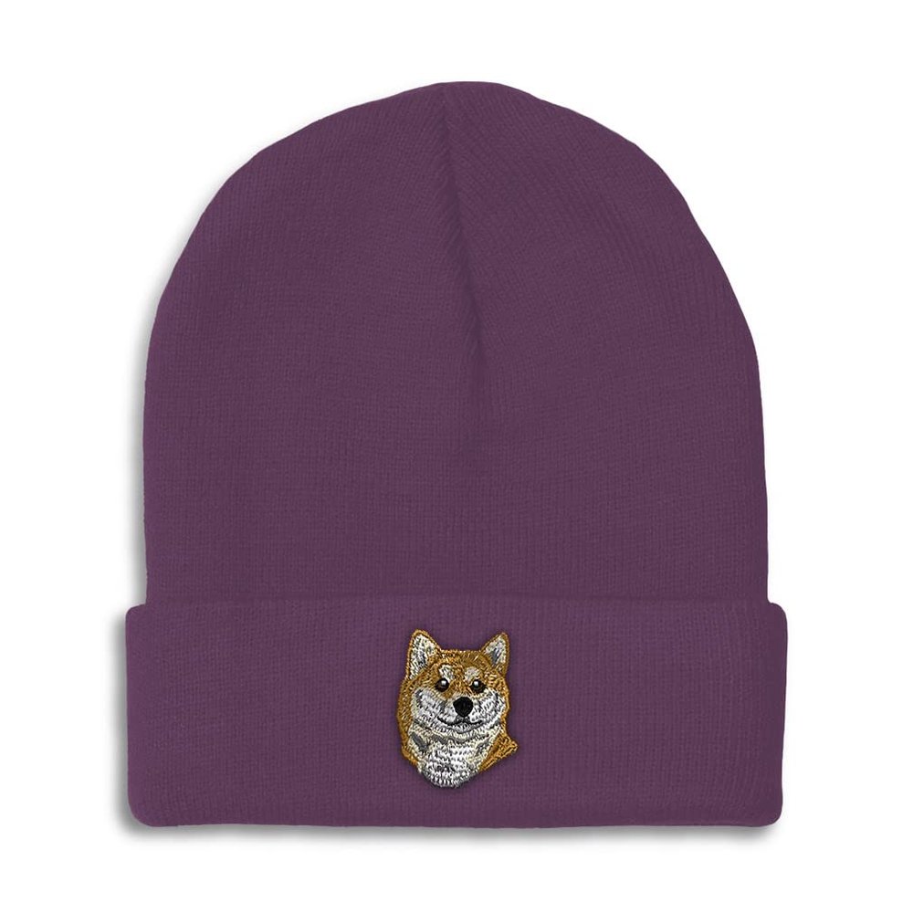 Beanies for Men Shiba Inu Head Embroidery Dogs Shiba Inu Winter Hats for Women Acrylic Skull Cap 1 Size Purple Design Only