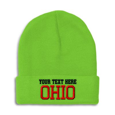 Custom Beanies for Men Ohio State USA America B Embroidery Skull Cap Winter Hats for Women Acrylic One Size Lime Personalized Text Here