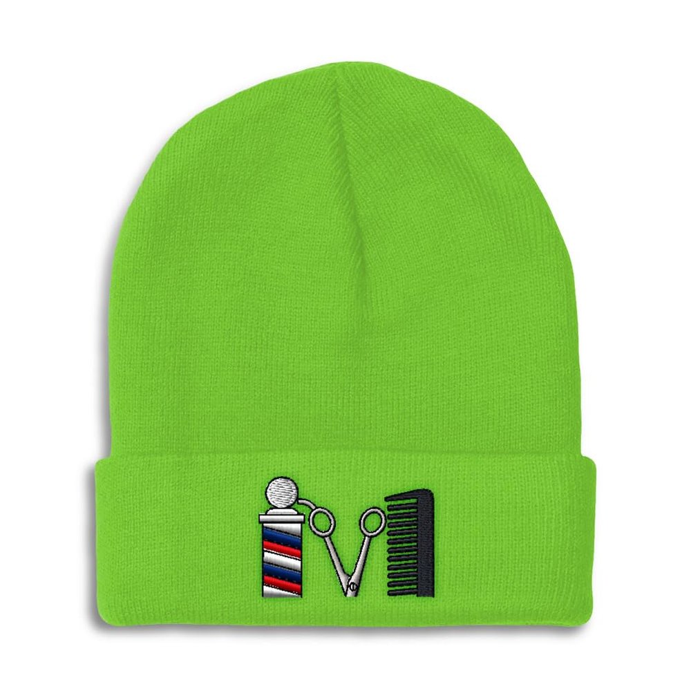 Speedy Pros Beanies for Men Barber Logo Embroidery Skull Cap Winter Hats for Women Acrylic One Size Lime Design Only