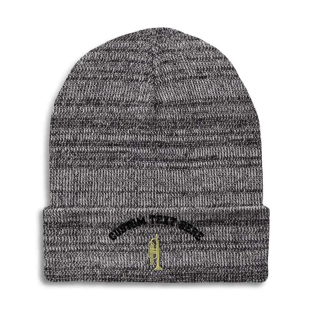 Custom Beanies for Men Trumpet B Embroidery Music Trumpet Winter Hats for Women Acrylic Skull Cap 1 Size Heather Grey Personalized Text Here