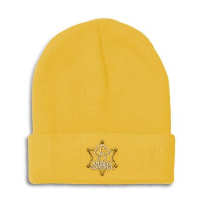 Beanies for Men Animal Control A Embroidery Skull Cap Winter Hats for Women Acrylic One Size Yellow Design Only