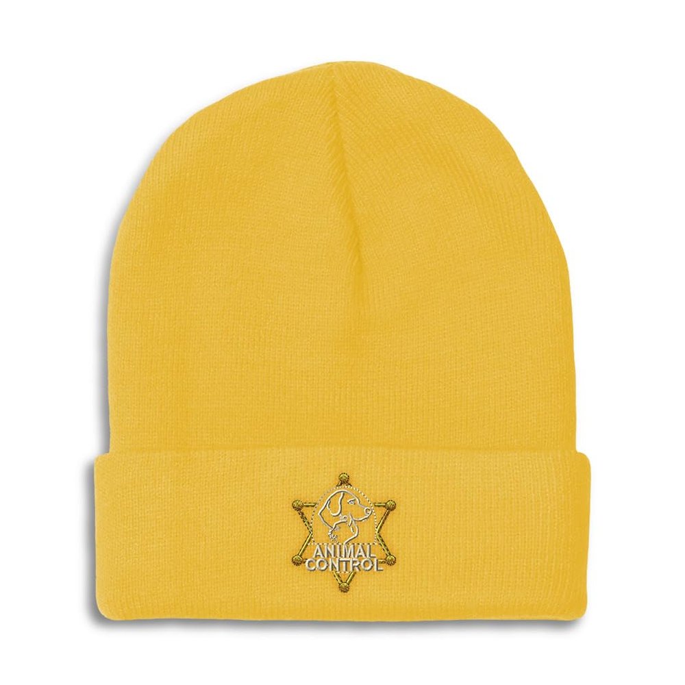 Beanies for Men Animal Control A Embroidery Skull Cap Winter Hats for Women Acrylic One Size Yellow Design Only