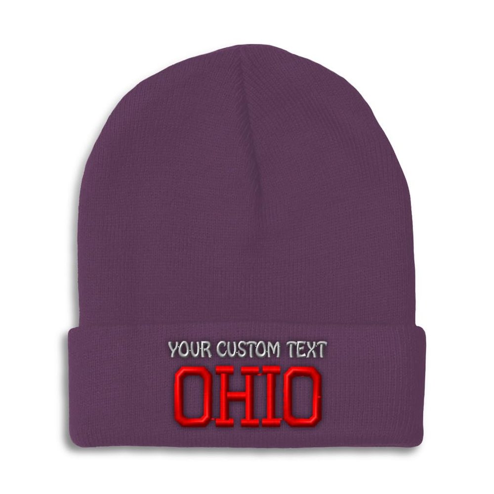 Custom Beanies for Men Ohio State USA America B Embroidery Skull Cap Winter Hats for Women Acrylic One Size Purple Personalized Text Here