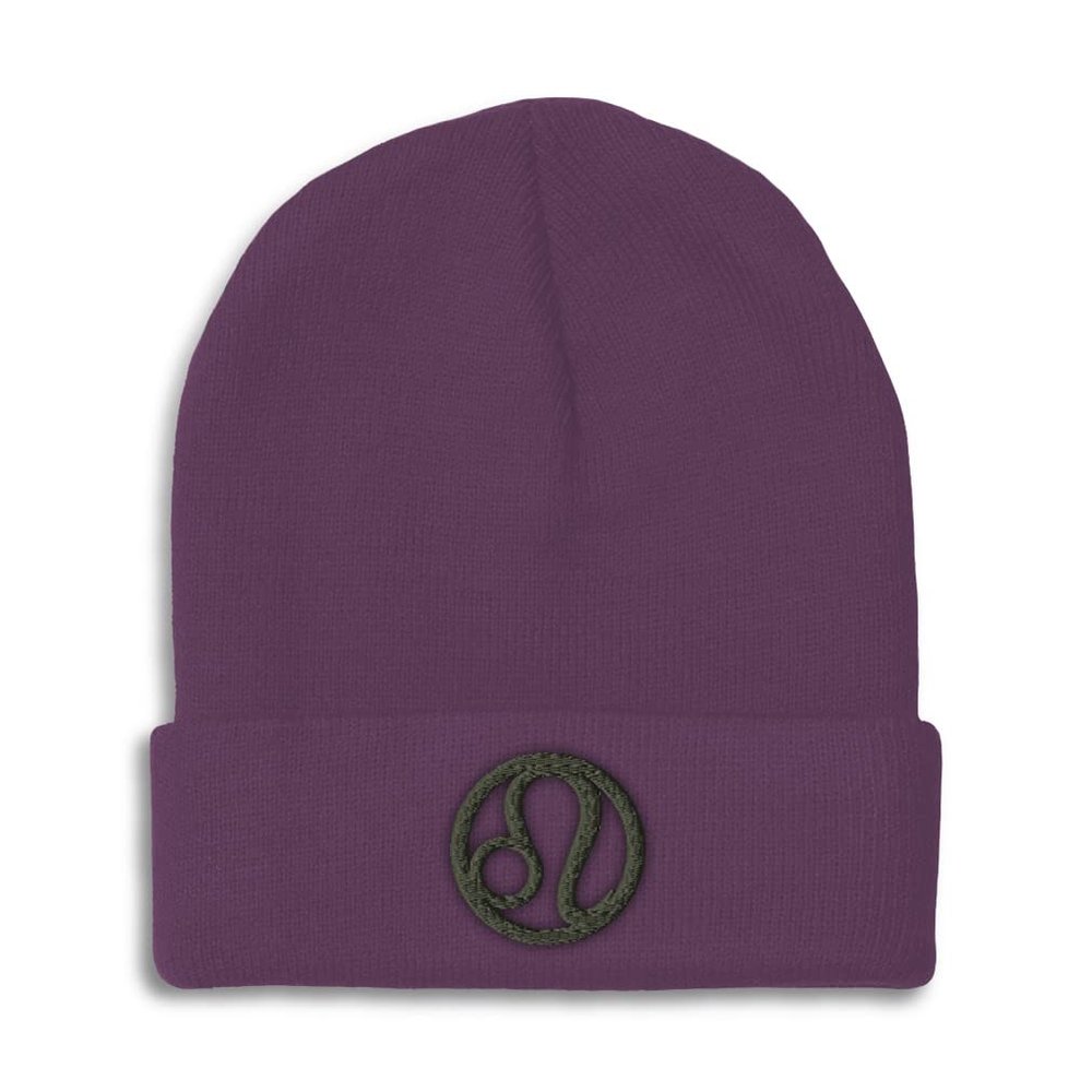 Beanies for Men Leo Embroidery Zodiac Leo Winter Hats for Women Acrylic Skull Cap 1 Size Purple Design Only