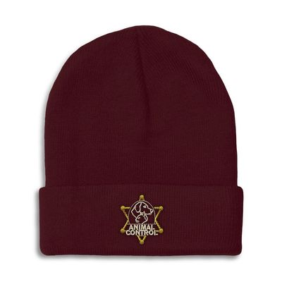 Beanies for Men Animal Control A Embroidery Skull Cap Winter Hats for Women Acrylic One Size Burgundy Design Only