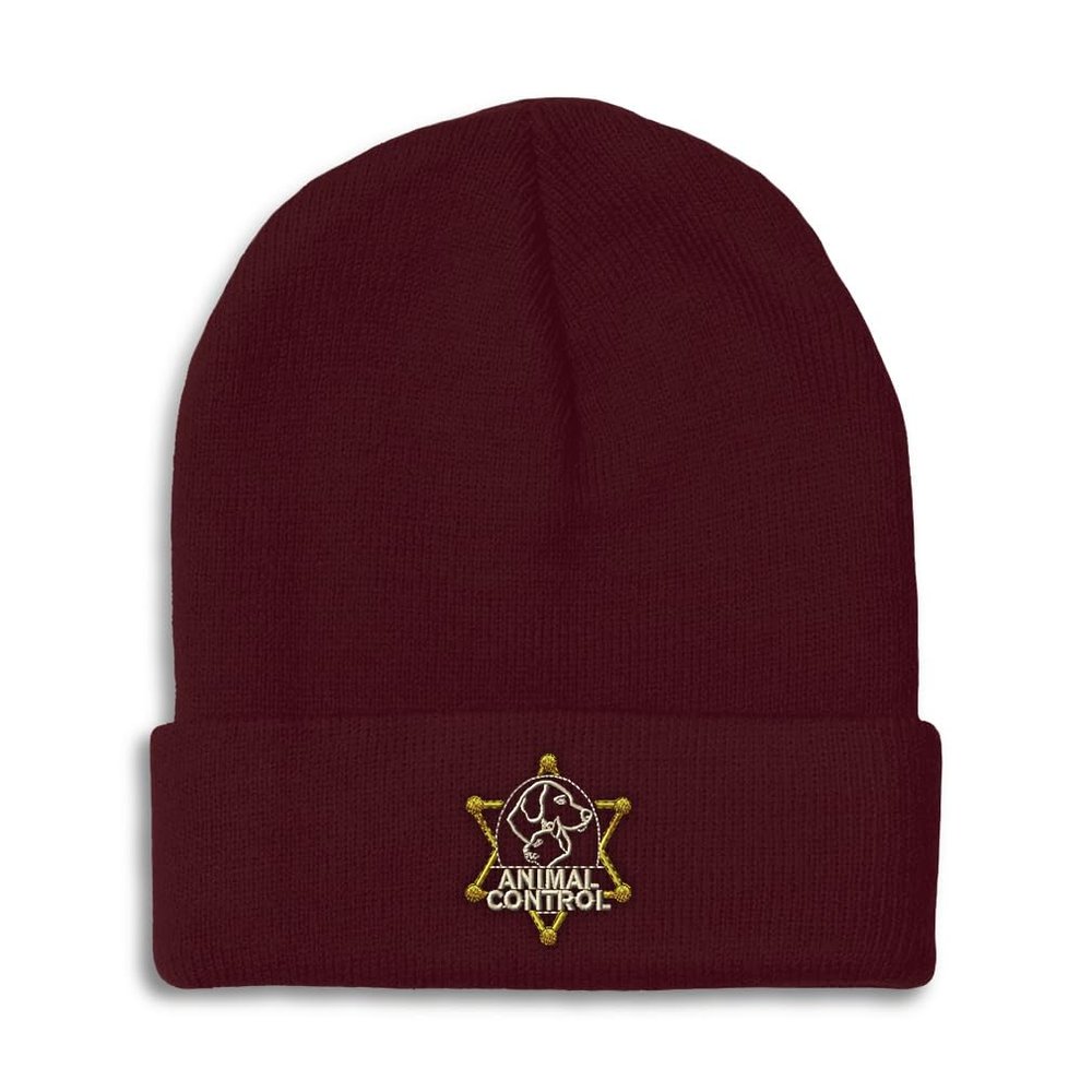 Beanies for Men Animal Control A Embroidery Skull Cap Winter Hats for Women Acrylic One Size Burgundy Design Only