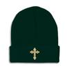 Beanies for Men Gold Outline Orthodox Cross Faith Jesus God Skull Cap Winter Hats for Women Acrylic One Size Forest Green Design Only view 1