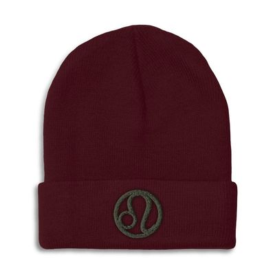 Beanies for Men Leo Embroidery Zodiac Leo Winter Hats for Women Acrylic Skull Cap 1 Size Burgundy Design Only