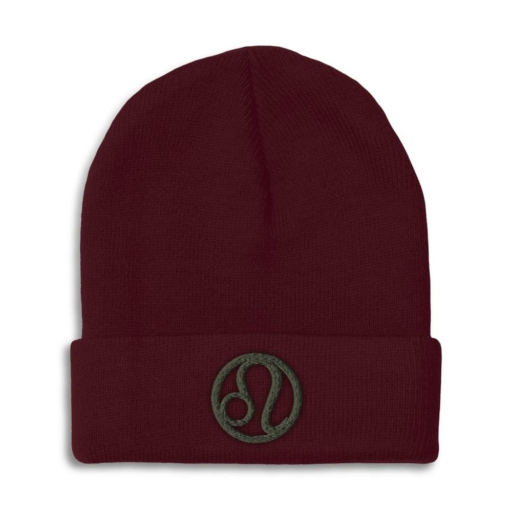 Beanies for Men Leo Embroidery Zodiac Leo Winter Hats for Women Acrylic Skull Cap 1 Size Burgundy Design Only