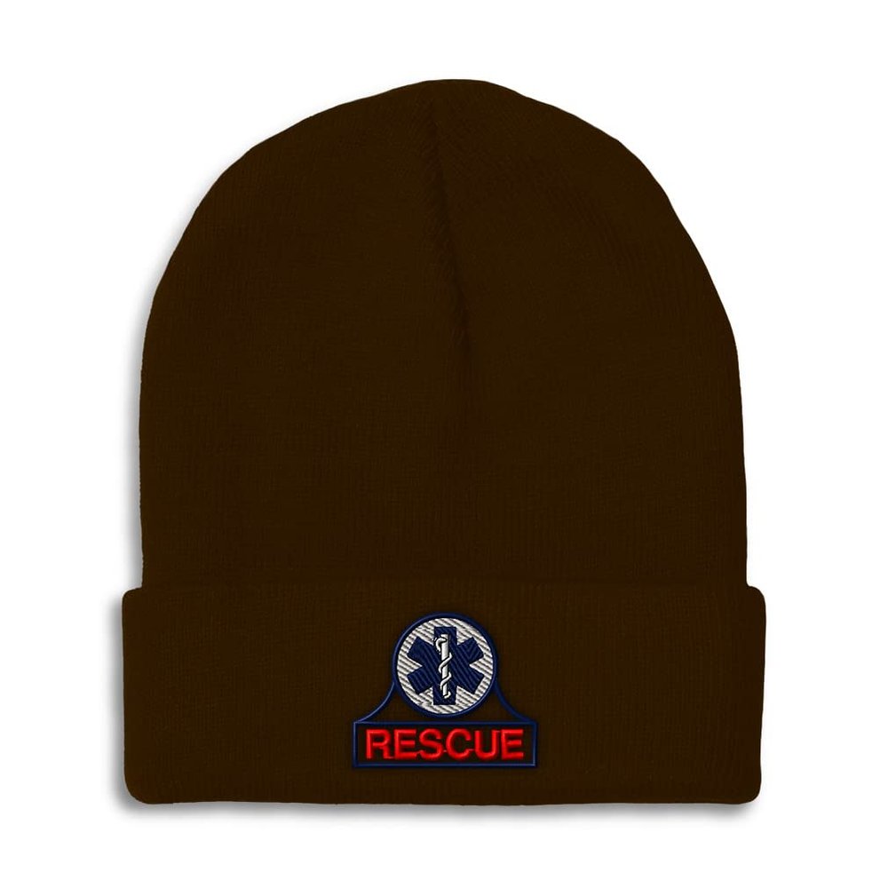 Beanies for Men EMT Rescue Embroidery Paramedic Rescue Winter Hats for Women Acrylic Skull Cap 1 Size Brown Design Only