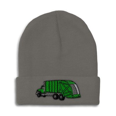 Beanies for Men Green Garbage Truck Embroidery Skull Cap Winter Hats for Women Acrylic One Size Dark Grey Design Only