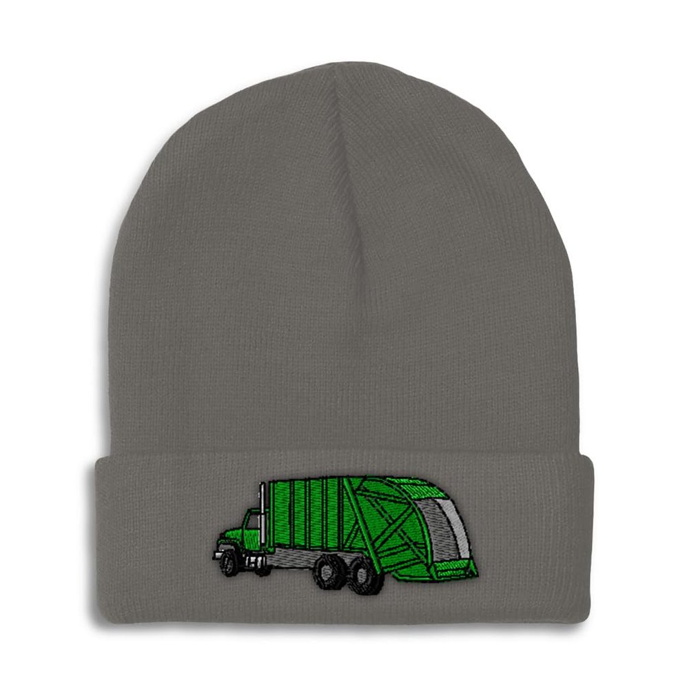 Beanies for Men Green Garbage Truck Embroidery Skull Cap Winter Hats for Women Acrylic One Size Dark Grey Design Only