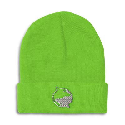 Beanies for Men Yin Yang Wolf Silver Embroidery Skull Cap Winter Hats for Women Acrylic One Size Lime Design Only