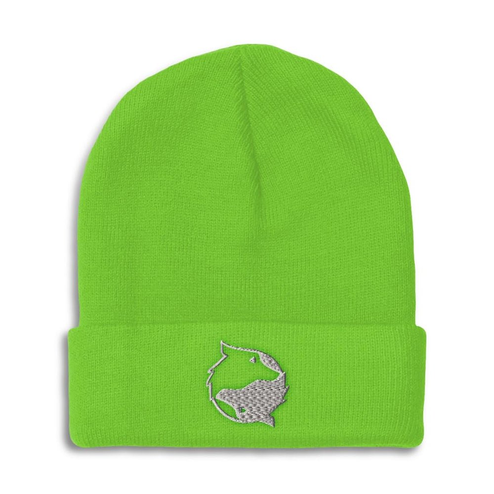 Beanies for Men Yin Yang Wolf Silver Embroidery Skull Cap Winter Hats for Women Acrylic One Size Lime Design Only