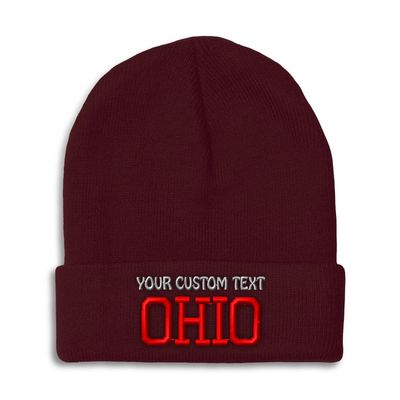 Custom Beanies for Men Ohio State USA America B Embroidery Skull Cap Winter Hats for Women Acrylic One Size Burgundy Personalized Text Here