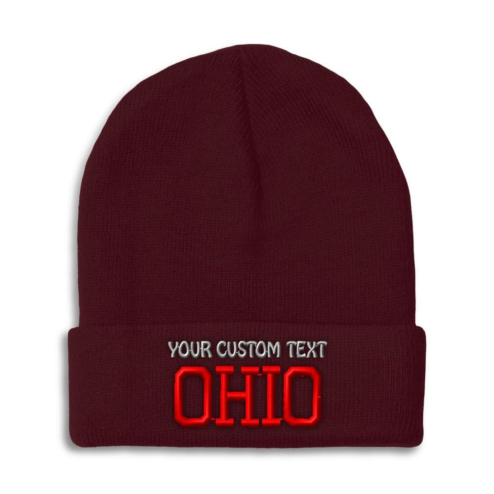Custom Beanies for Men Ohio State USA America B Embroidery Skull Cap Winter Hats for Women Acrylic One Size Burgundy Personalized Text Here