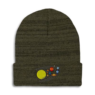 Speedy Pros Beanies for Men Astronomy Orbit Solar System Embroidery Skull Cap Winter Hats for Women Acrylic One Size Heather Olive Green Design Only