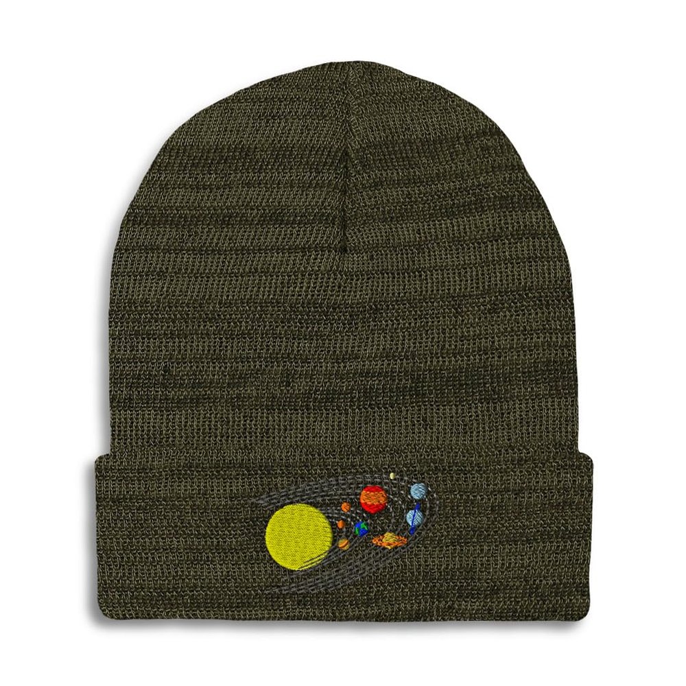 Speedy Pros Beanies for Men Astronomy Orbit Solar System Embroidery Skull Cap Winter Hats for Women Acrylic One Size Heather Olive Green Design Only
