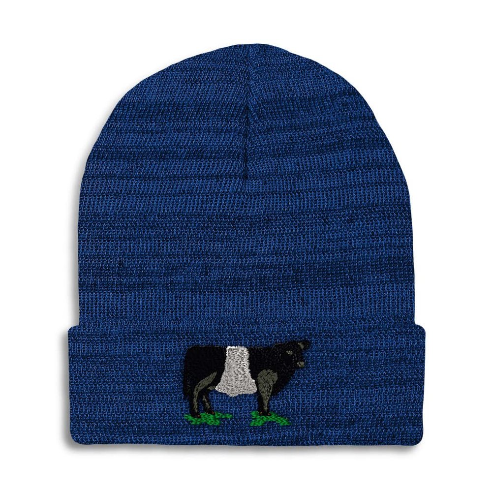 Beanies for Men Belted Galloway Embroidery Farm and Domesticated Animals Winter Hats for Women Acrylic Skull Cap 1 Size Heather Royal Blue Design Only