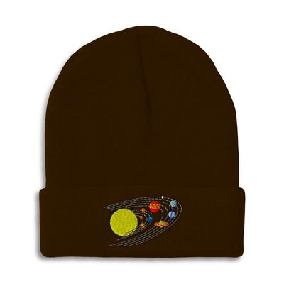Speedy Pros Beanies for Men Astronomy Orbit Solar System Embroidery Skull Cap Winter Hats for Women Acrylic One Size Brown Design Only