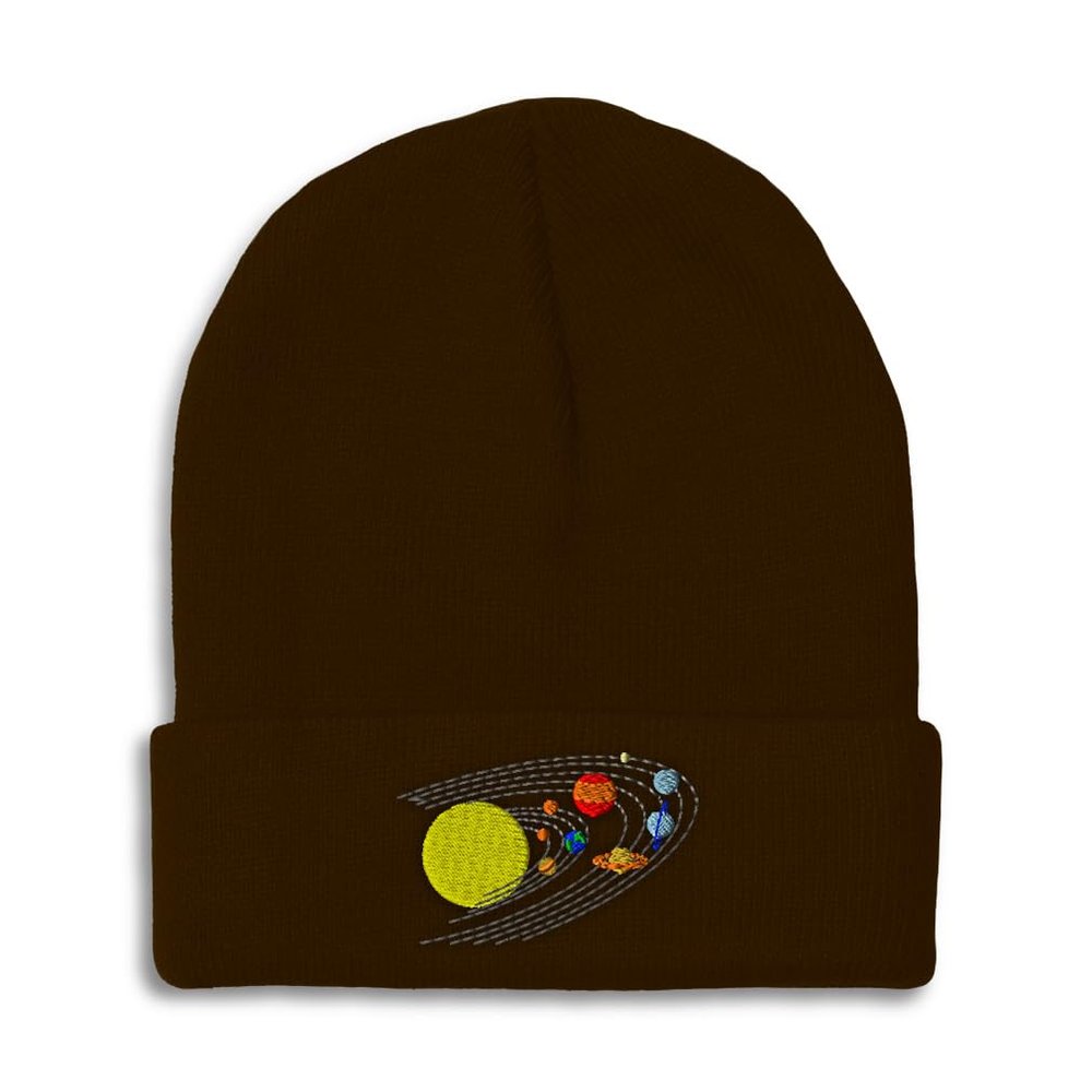 Speedy Pros Beanies for Men Astronomy Orbit Solar System Embroidery Skull Cap Winter Hats for Women Acrylic One Size Brown Design Only
