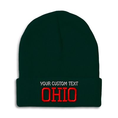 Custom Beanies for Men Ohio State USA America B Embroidery Skull Cap Winter Hats for Women Acrylic One Size Forest Green Personalized Text Here