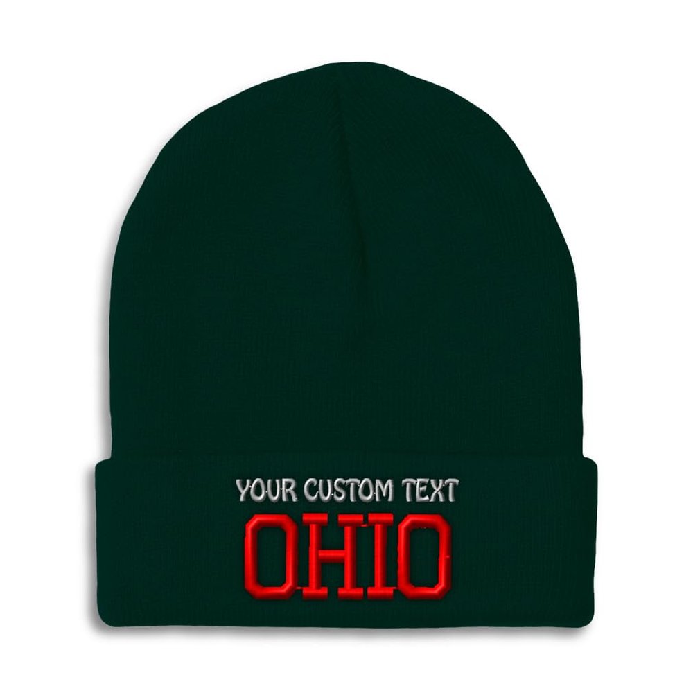 Custom Beanies for Men Ohio State USA America B Embroidery Skull Cap Winter Hats for Women Acrylic One Size Forest Green Personalized Text Here