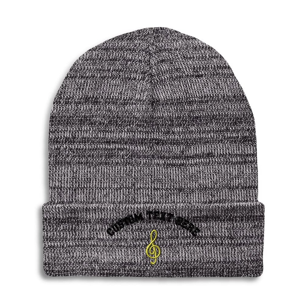 Custom Beanies for Men Treble Clef Embroidery Symbols Treble Clef Winter Hats for Women Acrylic Skull Cap 1 Size Heather Grey Personalized Text Here