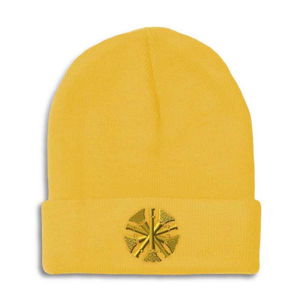 Beanies for Men Firefighter Chief Gold Embroidery Skull Cap Winter Hats for Women Acrylic One Size Yellow Design Only