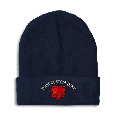 Custom Beanies for Men Albanian Eagle Albania Shqip Ri Shqip Skull Cap Winter Hats for Women Acrylic One Size Navy Personalized Text Here