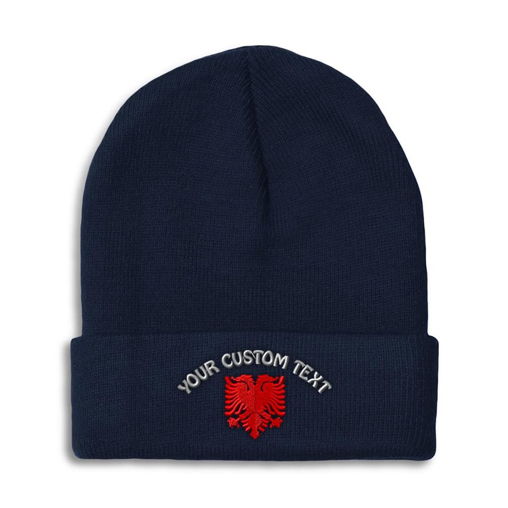 Custom Beanies for Men Albanian Eagle Albania Shqip Ri Shqip Skull Cap Winter Hats for Women Acrylic One Size Navy Personalized Text Here