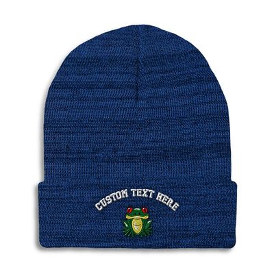 Custom Beanies for Men Cute Frog A Embroidery Wild Animals Winter Hats for Women Acrylic Skull Cap 1 Size Heather Royal Blue Personalized Text Here