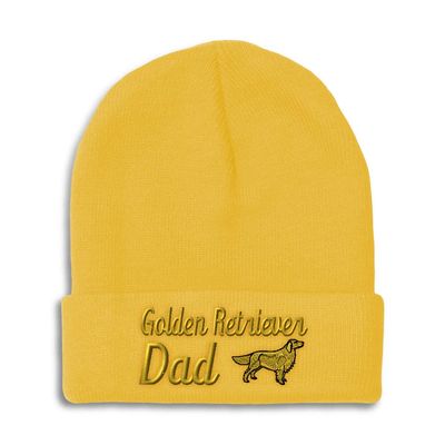 Beanies for Men Golden Retriever Dad Embroidery Dogs Gun Dog Winter Hats for Women Acrylic Skull Cap 1 Size Yellow Design Only