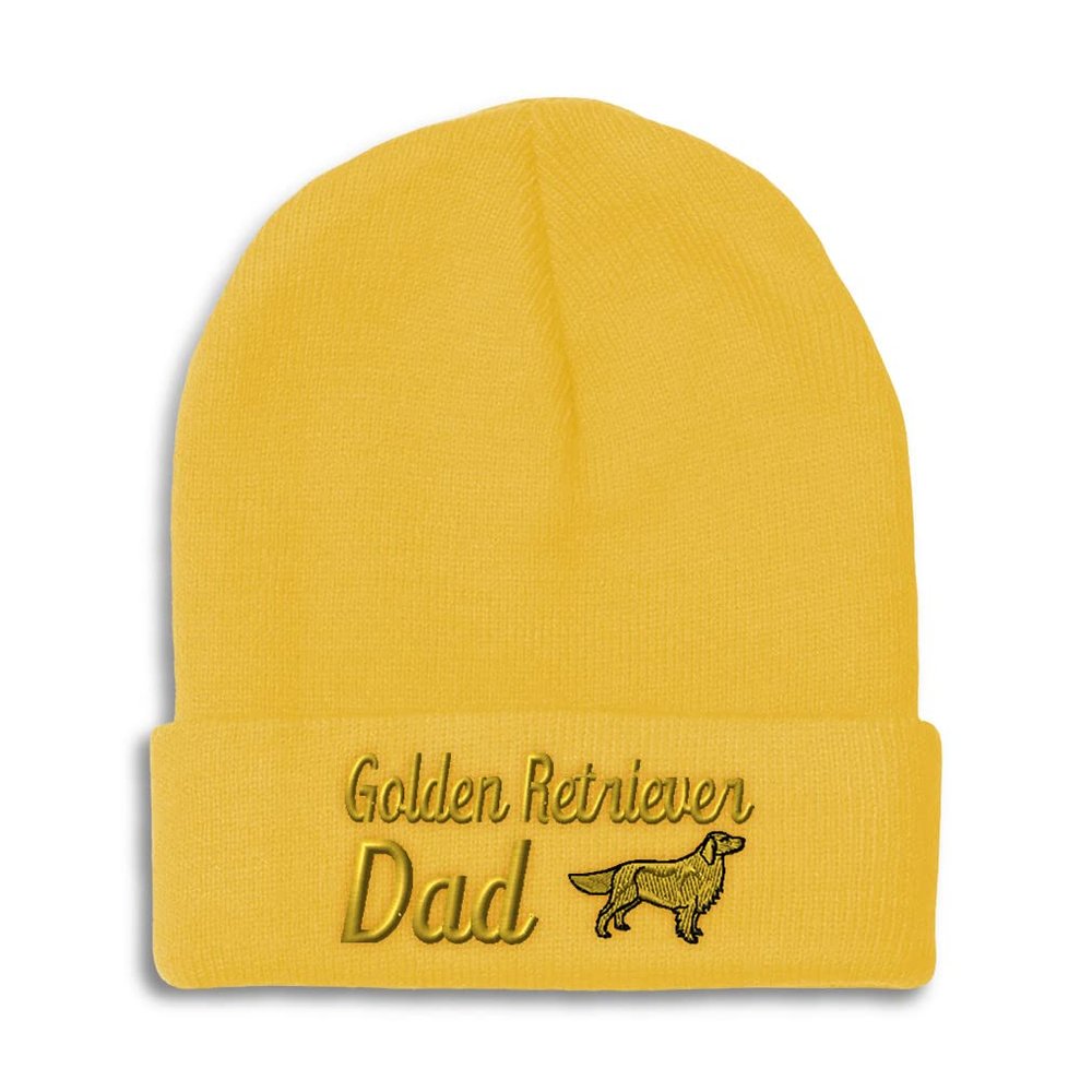 Beanies for Men Golden Retriever Dad Embroidery Dogs Gun Dog Winter Hats for Women Acrylic Skull Cap 1 Size Yellow Design Only