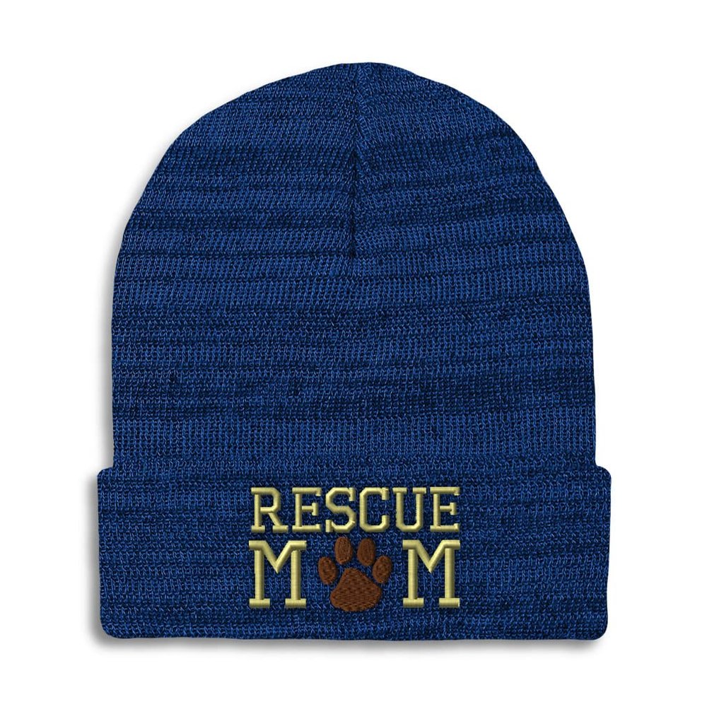 Beanies for Men Rescue Mom Dogs Cats A Embroidery Dogs Paw Winter Hats for Women Acrylic Skull Cap 1 Size Heather Royal Blue Design Only