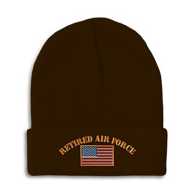 Speedy Pros Beanies for Men Retired Air Force Embroidery Skull Cap Winter Hats for Women Acrylic One Size Brown Design Only