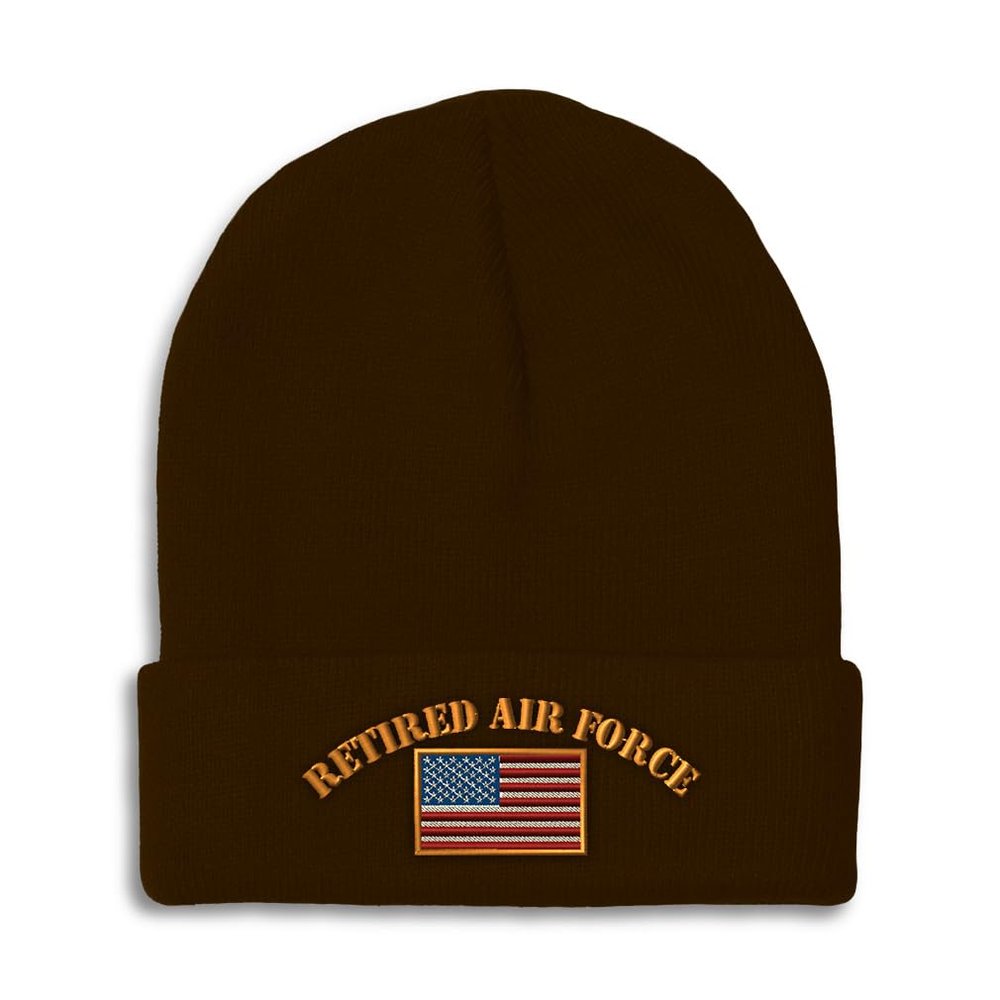 Speedy Pros Beanies for Men Retired Air Force Embroidery Skull Cap Winter Hats for Women Acrylic One Size Brown Design Only